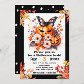 Pretty Halloween Floral Pumpkin Bash Party 招待状 (正面/裏面)