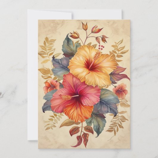 Pretty Hibiscus Watercolor Illustration Flat カード (正面)