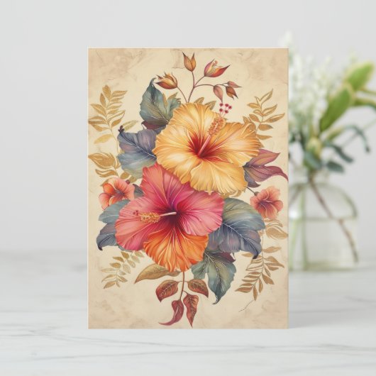 Pretty Hibiscus Watercolor Illustration Flat カード (スタンド正面)