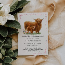 Pretty Highland Cow Baby Shower 招待状