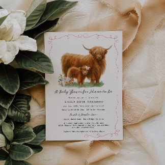 Pretty Highland Cow Baby Shower 招待状