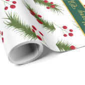 Pretty Holly Christmas Wrapping Paper with Text ラッピングペーパー (ロールコーナー)