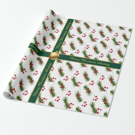 Pretty Holly Christmas Wrapping Paper with Text ラッピングペーパー