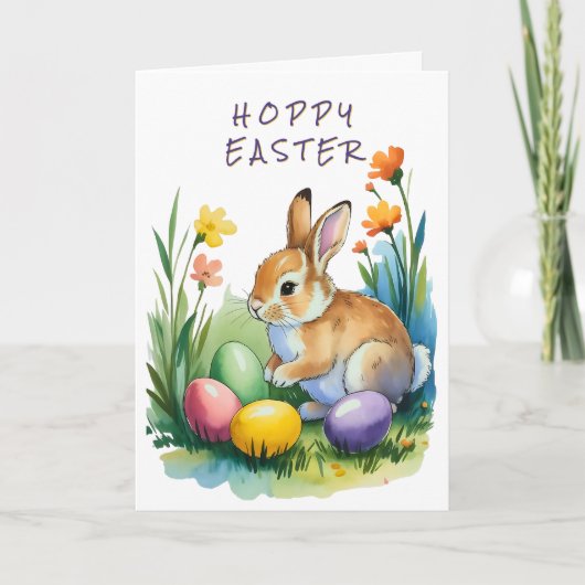 Pretty Hoppy Easter Bunny Eggs Greeting Card シーズンカード (正面)