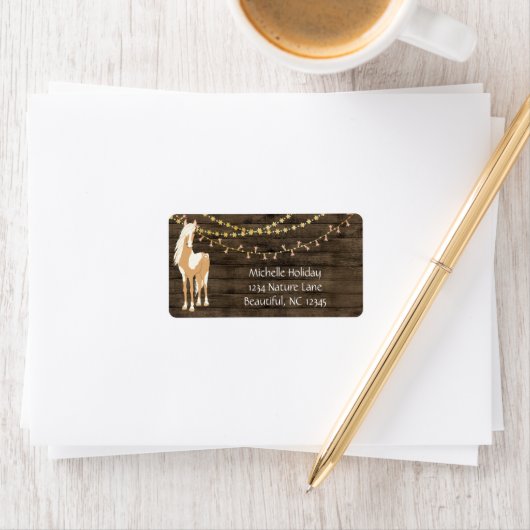 Pretty Horse and Flowers Rustic Wood Address ラベル (インサイチュ)