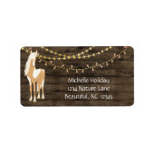 Pretty Horse and Flowers Rustic Wood Address ラベル (正面)