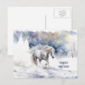 Pretty Horse and Snow Christmas Seasons Greetings シーズンポストカード (正面/裏面)