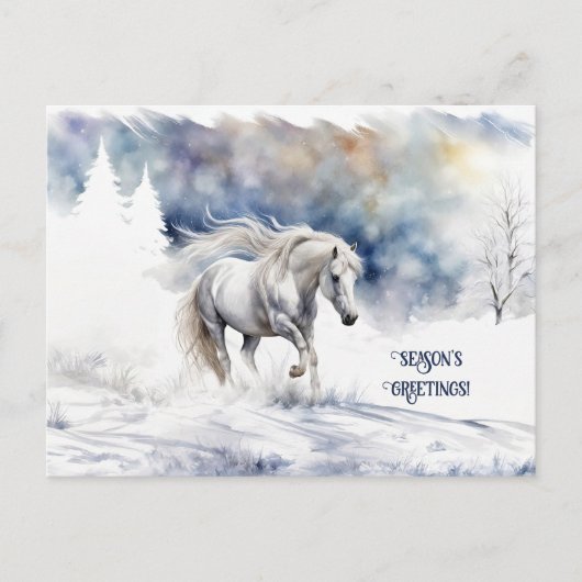 Pretty Horse and Snow Christmas Seasons Greetings シーズンポストカード (正面)