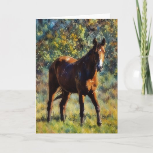 Pretty Horse in Pasture Peaceful Art Card カード (正面)