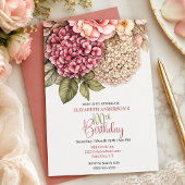 Pretty Hydrangea Rose 100th Birthday 招待状