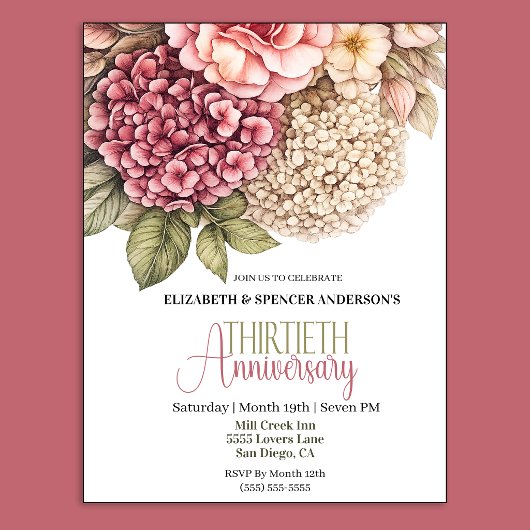 Pretty Hydrangea Rose 30th Anniversary 招待状