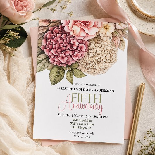 Pretty Hydrangea Rose 5th Anniversary 招待状