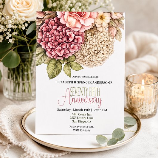 Pretty Hydrangea Rose 75th Anniversary  招待状