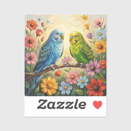 Pretty Impasto Blue and Green Parakeets   シール (シート)