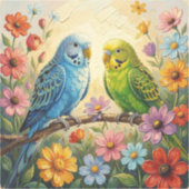Pretty Impasto Blue and Green Parakeets   シール (正面)