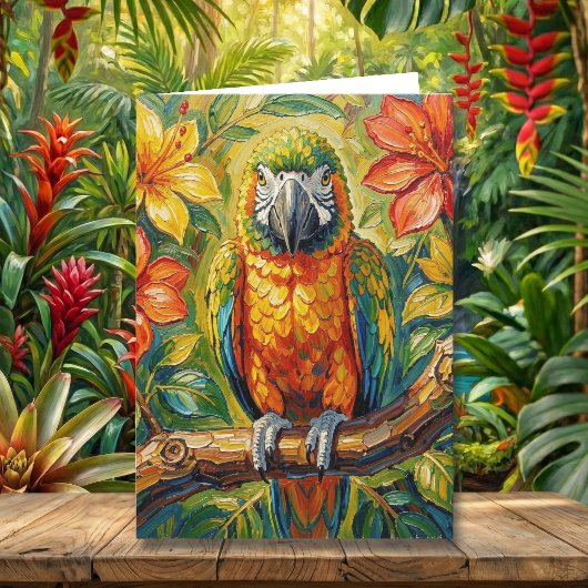 Pretty Impasto Colorful Parrot | Happy Birthday カード
