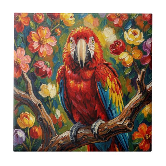 Pretty Impasto Macaw Parrot  タイル (正面)