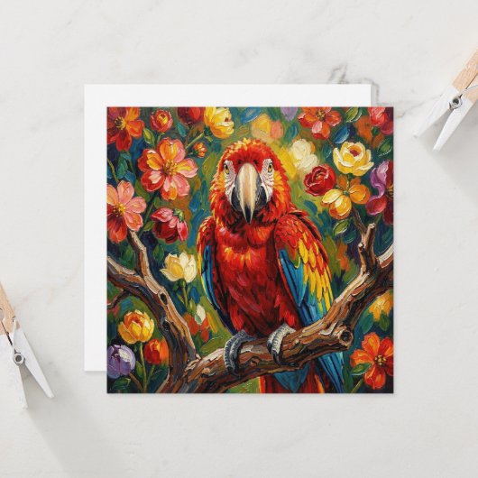 Pretty Impasto Macaw Parrot | Blank カード (正面/裏面インサイチュ)