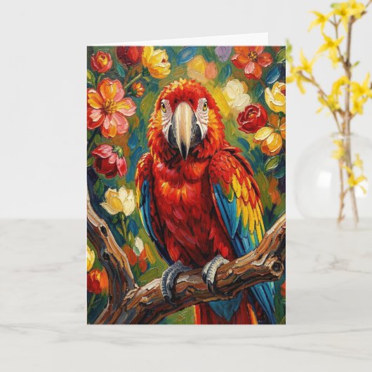 Pretty Impasto Macaw Parrot | Blank カード (黄色い花)