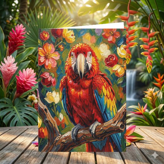 Pretty Impasto Macaw Parrot | Thinking About You カード
