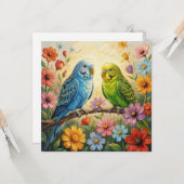 Pretty Impasto Parakeets | Blank カード (正面/裏面インサイチュ)