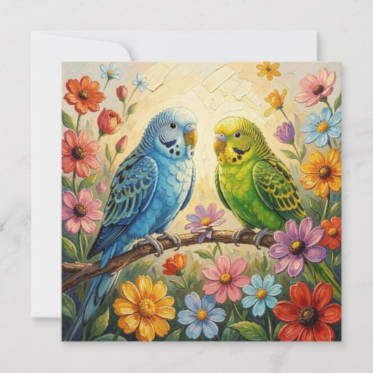 Pretty Impasto Parakeets | Blank カード (正面)