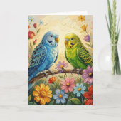Pretty Impasto Parakeets | Happy Birthday カード (正面)