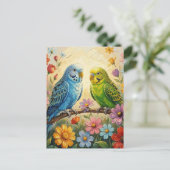 Pretty Impasto Parakeets | Keeping in Touch ポストカード (スタンド正面)