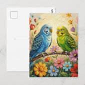 Pretty Impasto Parakeets | Keeping in Touch ポストカード (正面/裏面)