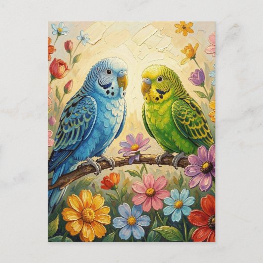 Pretty Impasto Parakeets | Keeping in Touch ポストカード (正面)