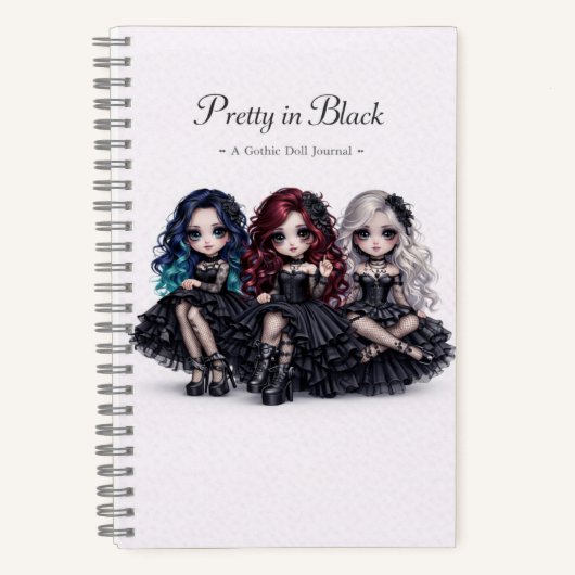 Pretty in Black Gothic Doll Journal Dark Aesthetic ノートブック (正面)