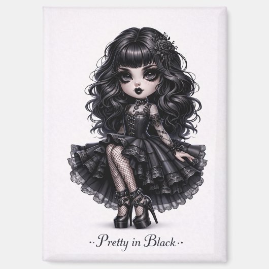 Pretty in Black Gothic Girl Magnet Dark Aesthetic マグネット (正面)
