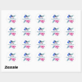 Pretty in Pinkとブルーの花のオーダーメイド ラウンドシール (シート)
