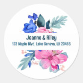 Pretty in Pinkとブルーの花のオーダーメイド ラウンドシール (正面)