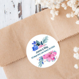 Pretty in Pinkとブルーの花のオーダーメイド ラウンドシール