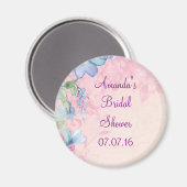 Pretty in PinkとBlueの花のブライダルシャワー マグネット (正面/裏面)