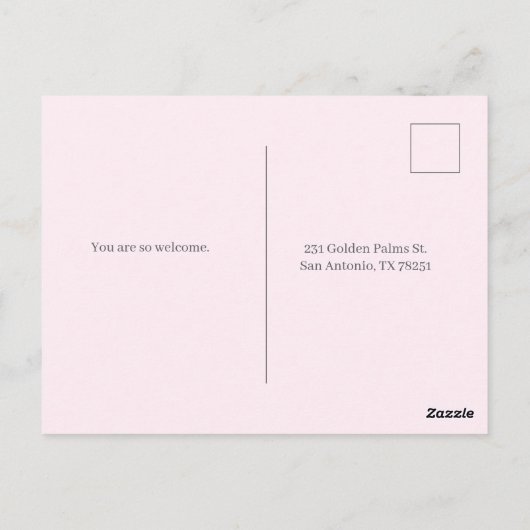 Pretty in Pink ウェディングシャワーの招待状 ポストカード (裏面)