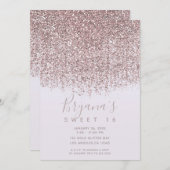 Pretty in Pink スパークル ブラッシュ グリッター スイート16パーティ 招待状 (正面/裏面)