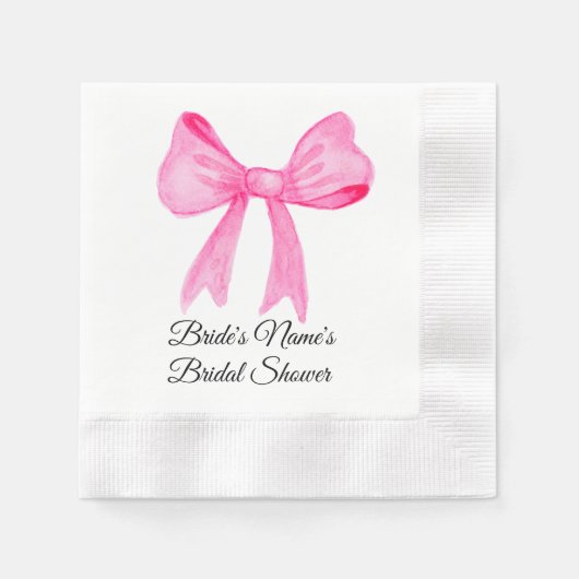 Pretty in Pink ピンクの弓の結婚式前お披露目招待状 縁ありカクテルナプキン (正面)