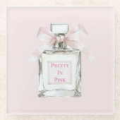 Pretty in Pink 香水ボトル リボン ガラスコースター (正面)