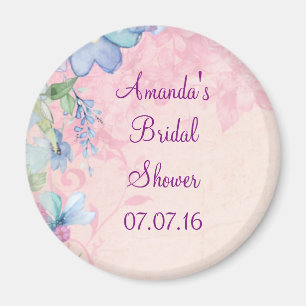 Pretty in Pink and Blue Floral Bridal Shower マグネット