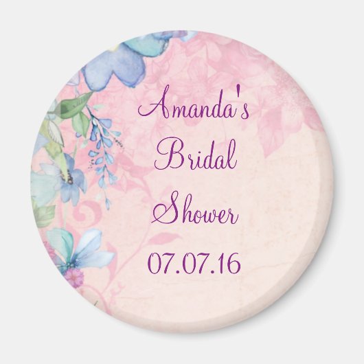 Pretty in Pink and Blue Floral Bridal Shower マグネット (正面)