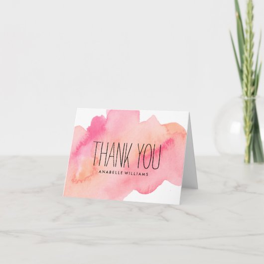 Pretty in Pink and Orange Watercolor サンキューカード (正面)