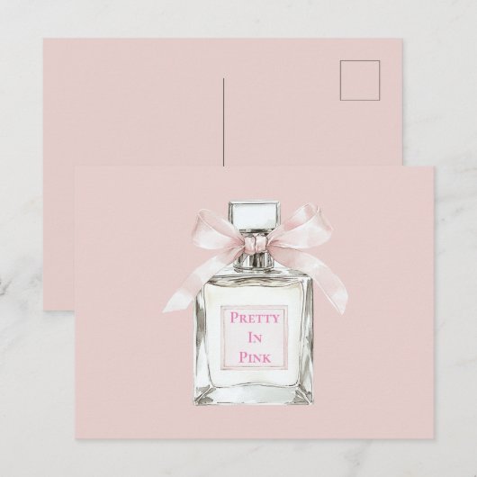 Pretty in Pink Blush Bow Perfume Bottle ポストカード (正面/裏面)