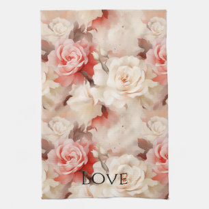 Pretty in Pink: Blush Cream Rose Floral キッチンタオル