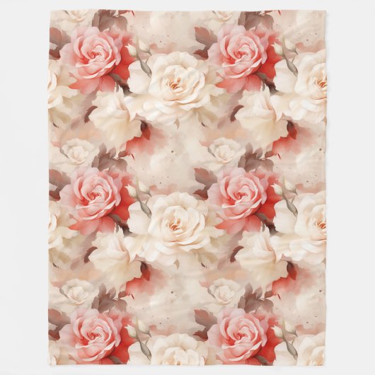 Pretty in Pink: Blush Cream Rose Floral フリースブランケット (正面)