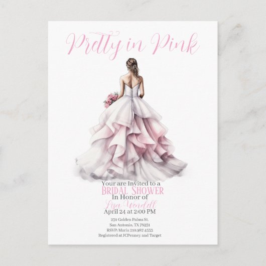 Pretty in Pink Bridal Shower Invitation  ポストカード (正面)