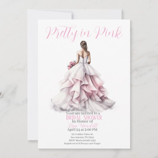 Pretty in Pink Bridal Shower Invitation  招待状 (正面)