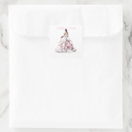 Pretty in Pink Bridal Shower Square Sticker スクエアシール (バッグ)