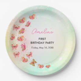 Pretty in Pink Butterfly Birthday Party Plates ペーパープレート